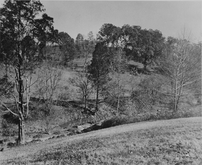 Black and white photo of the meadow rooms.